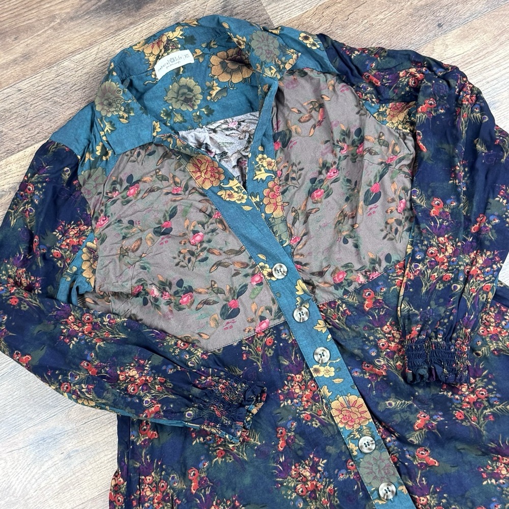 Natural Life Shirt Dress Womens XS Multi Color Boho Floral Button Front Tunic